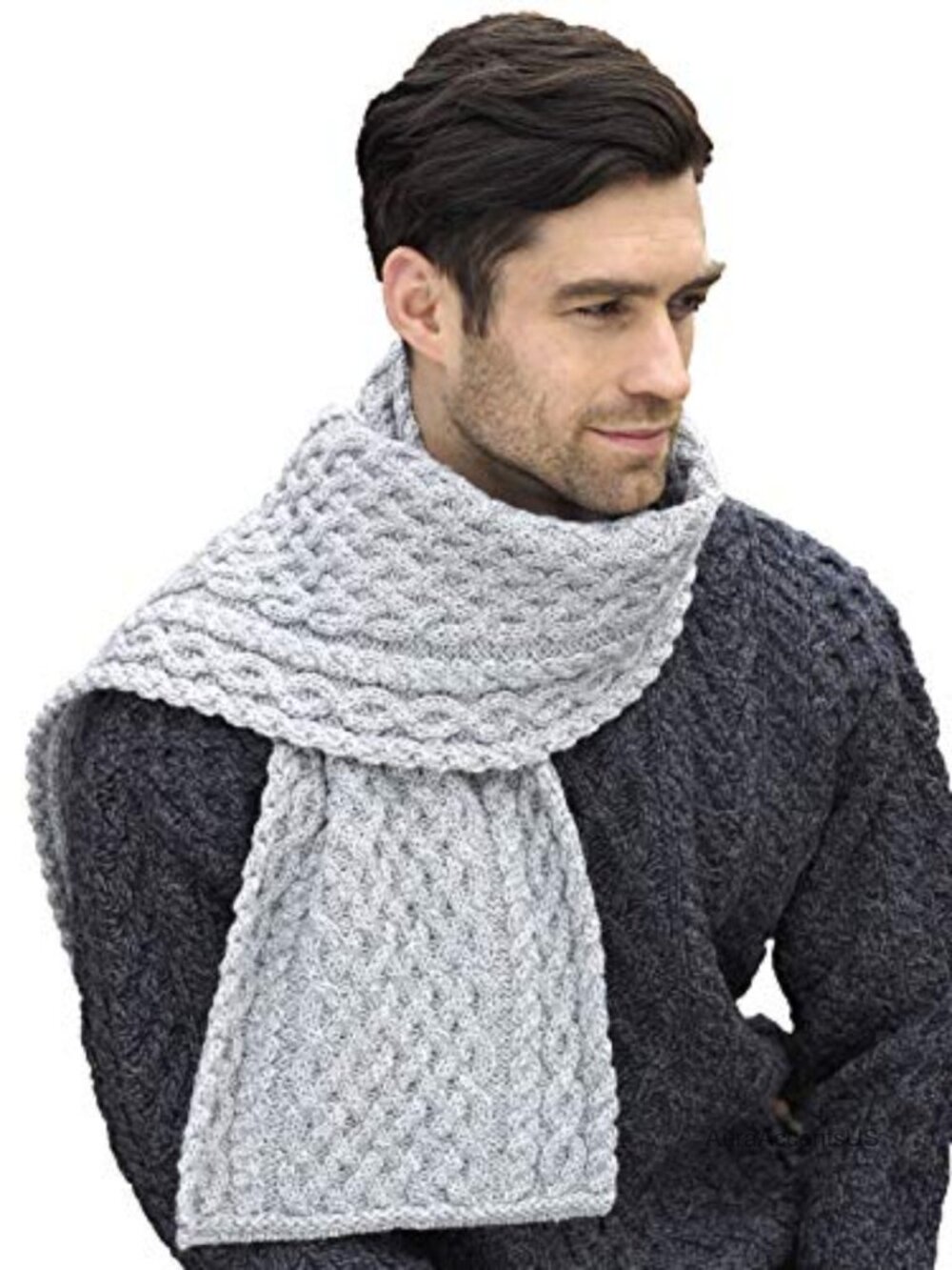 100% Merino Wool Cable Knit Trellis Scarf Irish Soft Warm Winter